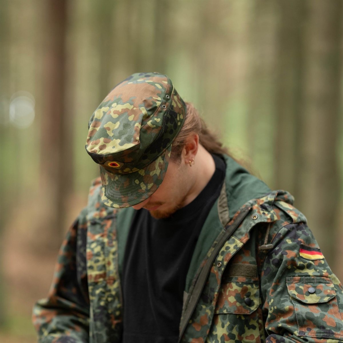 Genuino ejército alemán original Flecktarn Cap Bw Woodland Camo Sombrero militar Nuevo