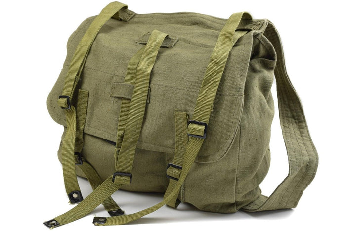 Genuina bolsa de pan de lona verde oliva del ejército rumano con cierres de doble hebilla y correa ajustable para el hombro equipo excedente militar