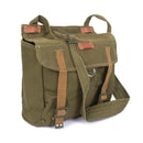 Genuine Romanian army bread bag made of olive green canvas with leather accents and adjustable shoulder strap