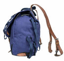 Blue canvas Romanian army rucksack military surplus backpack with adjustable straps and leather details, new condition