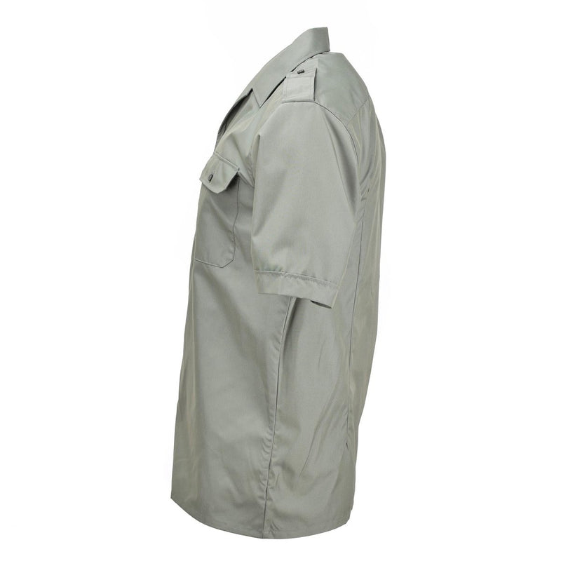 Olive short sleeve Genuine Spanish Navy Armada shirt with epaulettes, designed for formal marine wear and maritime tradition.