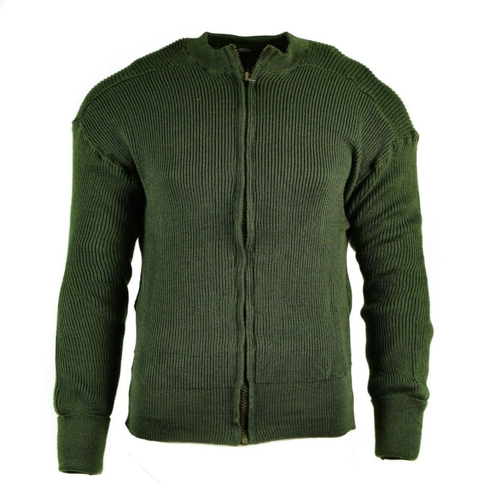 Vintage genuino suéter de lana militar sueco verde con cremallera completa cárdigan de punto grueso