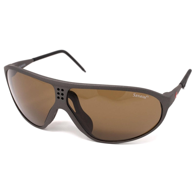 Genuine Swiss Army SUVASOL black sunglasses with brown lenses designed for alpine and outdoor protection