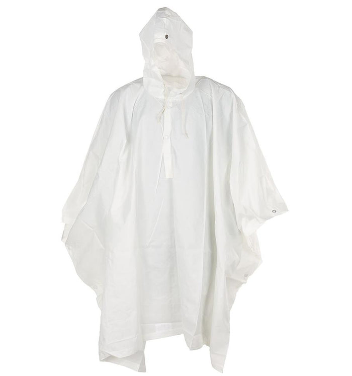 Poncho de camuflaje de invierno blanco genuino del ejército suizo con capucha, material impermeable, cierres de botones y ajuste ajustable.