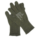 Pair of genuine US Army wool blend military glove insert liners in olive green, designed for warmth and durability.