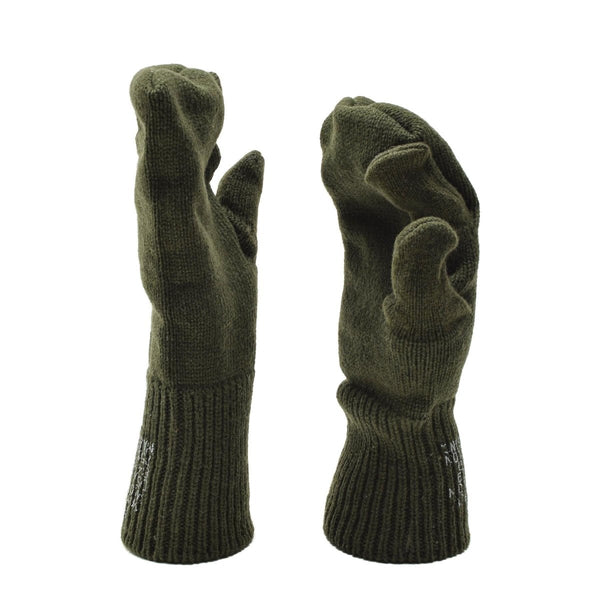 Green wool U.S. Military trigger finger mittens with finger-free design for warmth and dexterity outdoors.