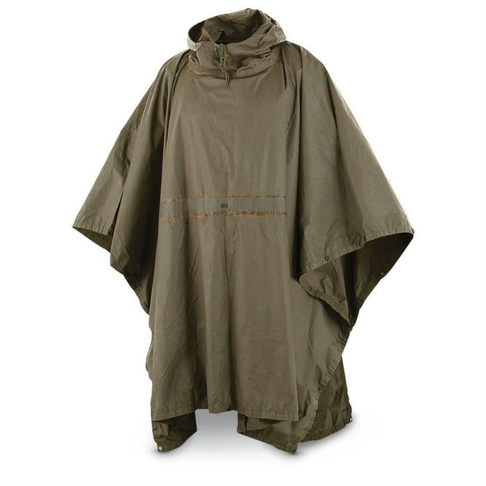 Vintage ejército alemán verde oliva impermeable con capucha poncho de lluvia capa de refugio para protección contra el clima húmedo