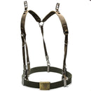 Vintage German army olive Y-strap suspenders webbing set with belt and metal buckles for tactical harness system