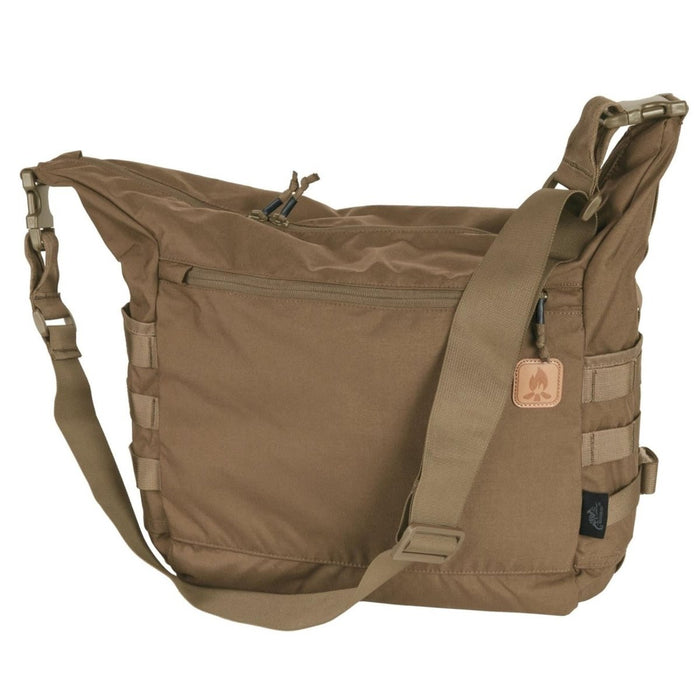 Bolso de hombro Tan Helikon-Tex Bushcraft Satchel con paneles MOLLE, correa ajustable y múltiples bolsillos con cremallera para uso en exteriores