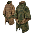 Two camouflage Helikon-Tex Swagman Roll ponchos with hoods and insulated nylon fabric for outdoor use.