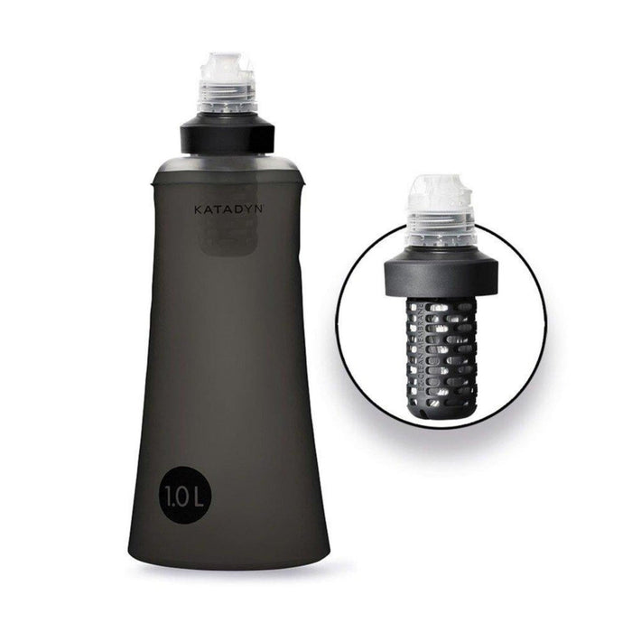 Botella filtrante de agua Katadyn BeFree Tactical 1.0L negra con sistema de filtración extraíble para uso en exteriores