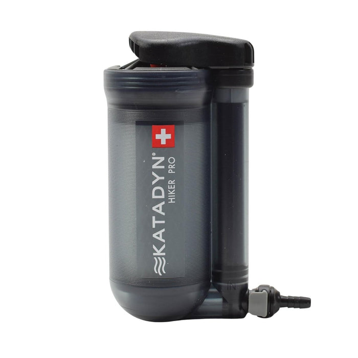Filtro de agua portátil Katadyn Hiker Pro con cuerpo transparente y accesorios de conexión rápida para hidratación de camping y senderismo