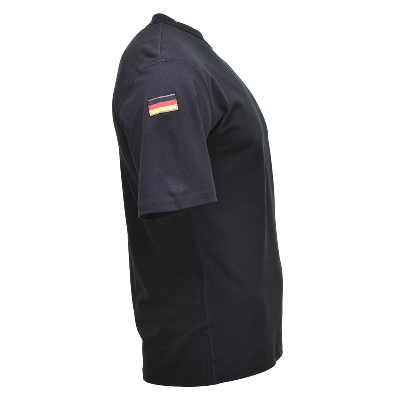 Black Leo Kohler military T-shirt with German flag patch, short sleeves, designed as a durable first layer undershirt.