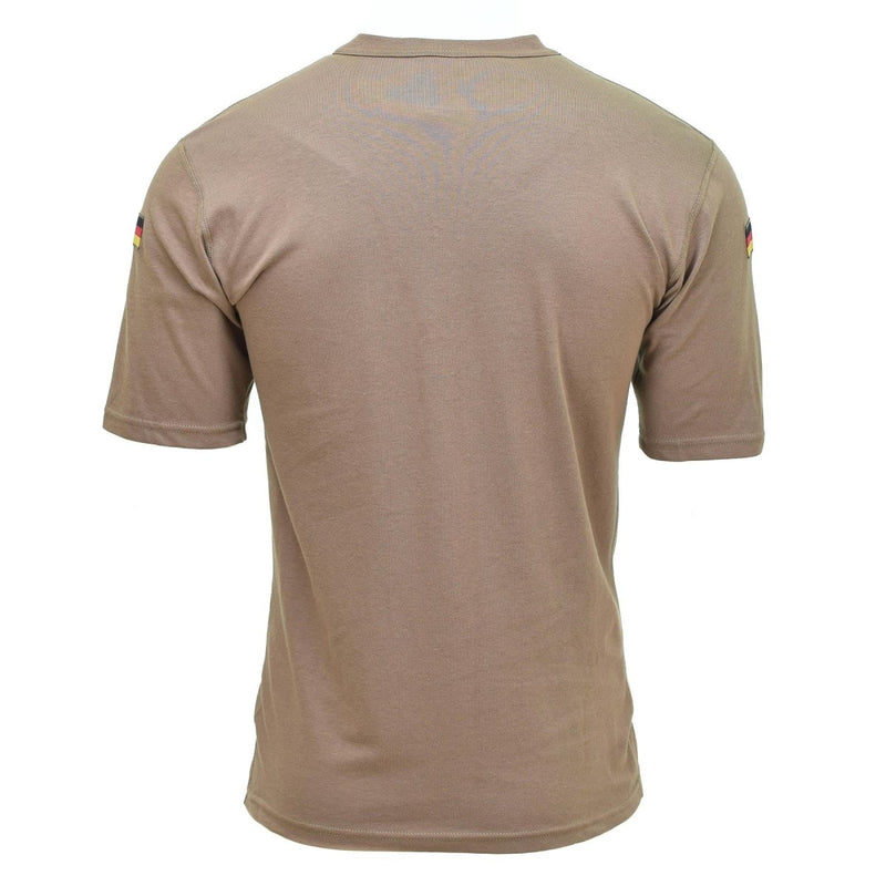 Back view of Leo Kohler khaki military T-shirt designed as a lightweight breathable base layer top underwear