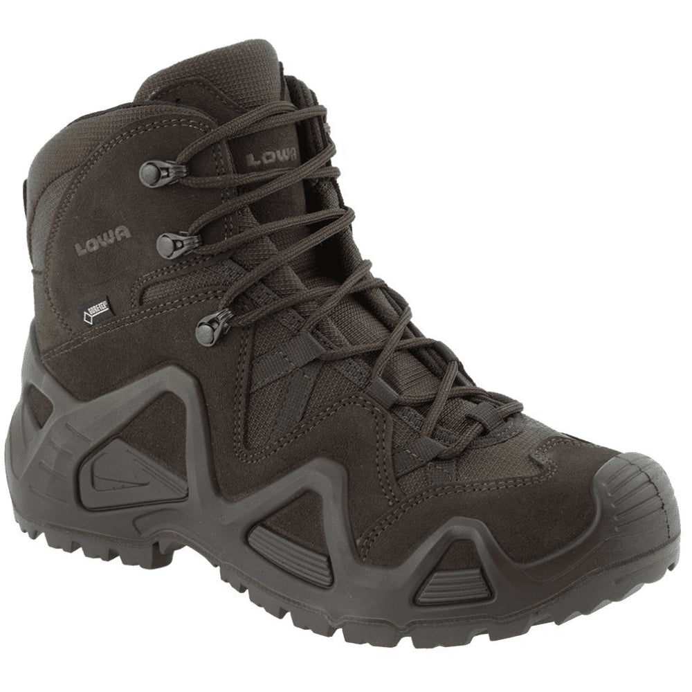 Botas tácticas Lowa Zephyr GTX Mid TF impermeables con eje acolchado marrón oscuro