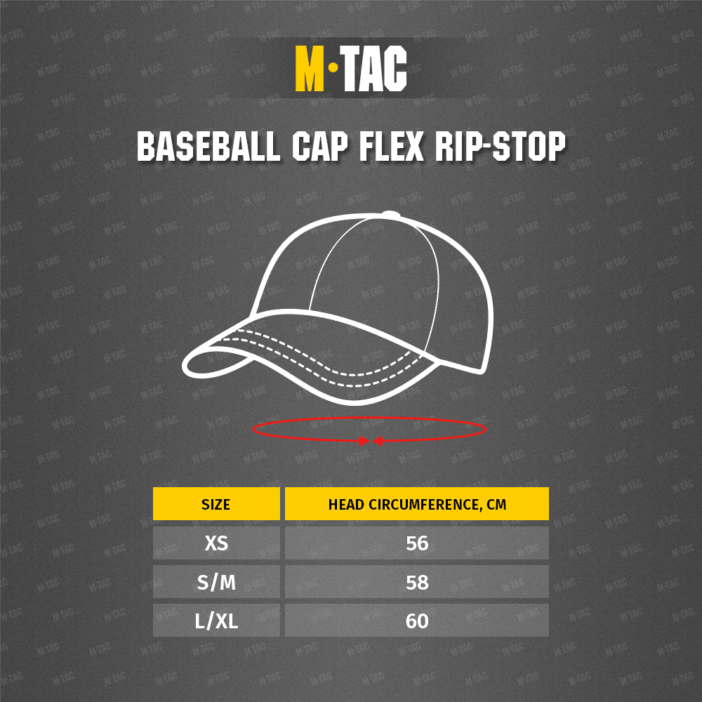 Gorra de béisbol táctica M-Tac Ajuste flexible Gancho y bucle Ripstop Oliva oscuro L/XL