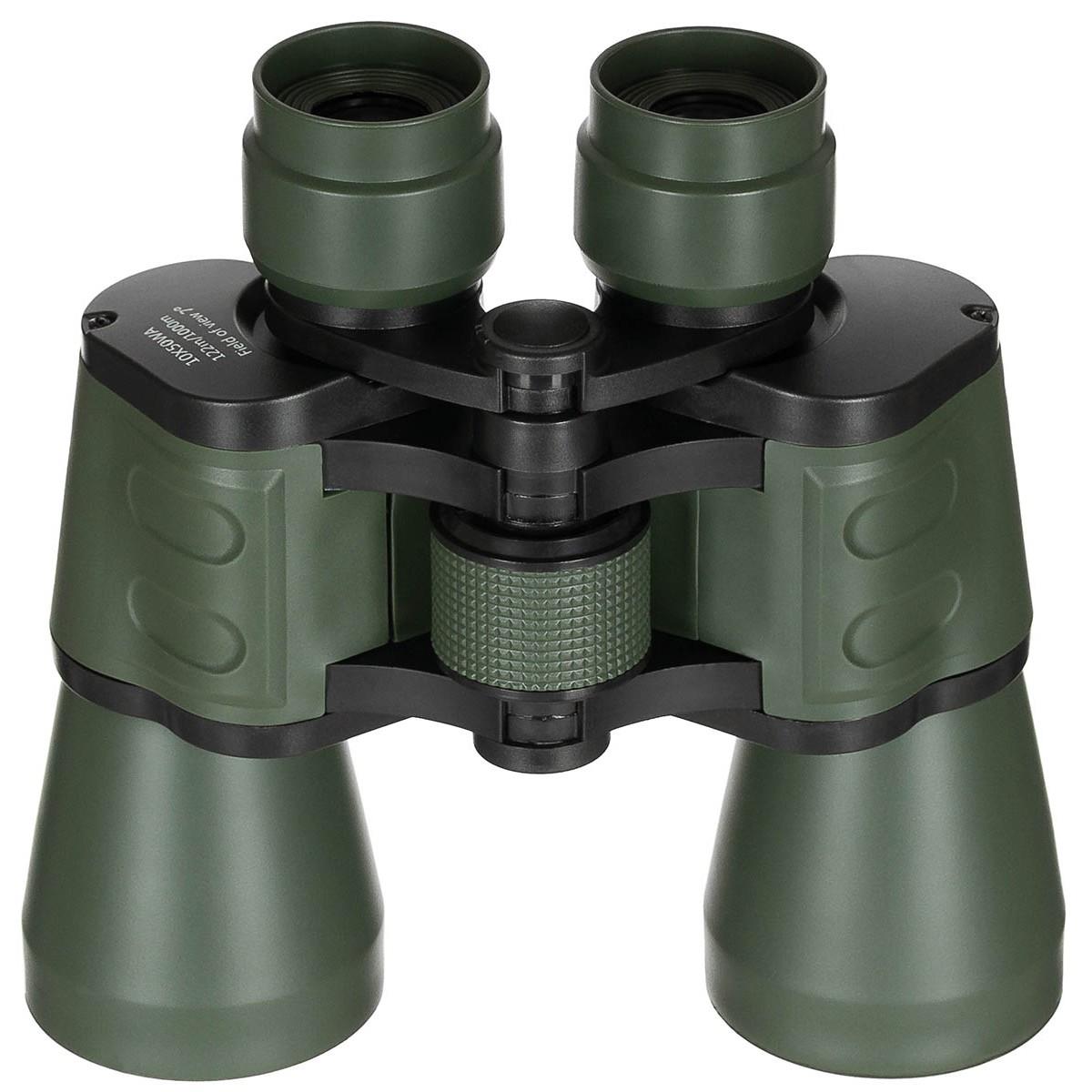 Prismáticos tácticos militares MFH 10x50 BAK4 lente de rubí plegable OD verde