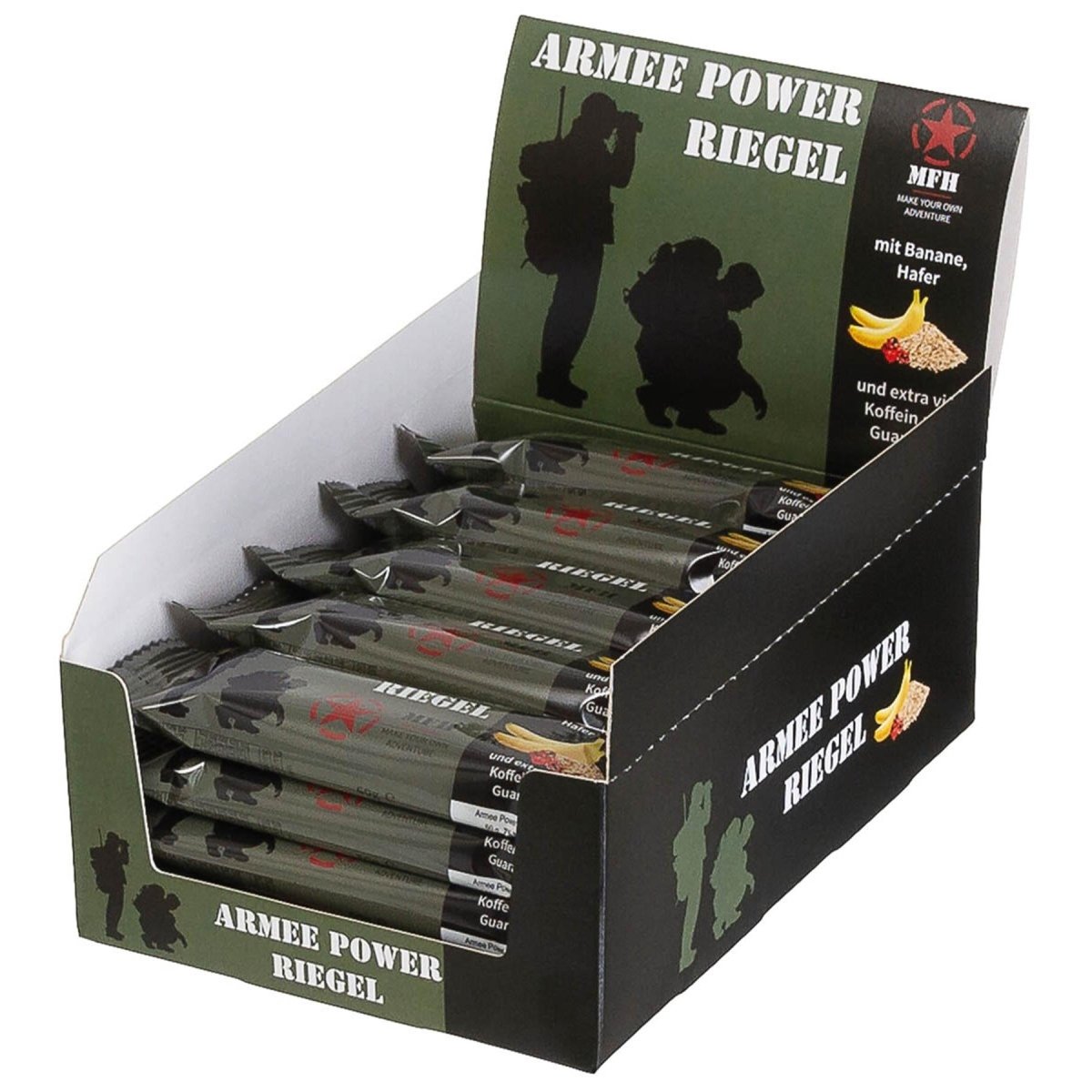 MFH Army Power Bar 60 g Barra energética de cafeína Merienda al aire libre Sabor a plátano y guaraná
