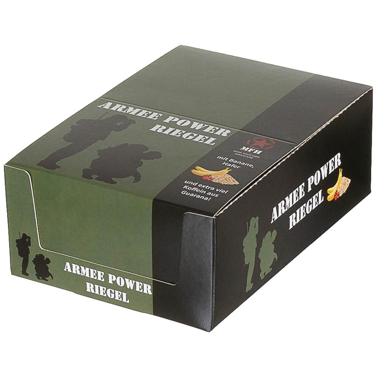 MFH Army Power Bar 60 g Barra energética de cafeína Merienda al aire libre Sabor a plátano y guaraná