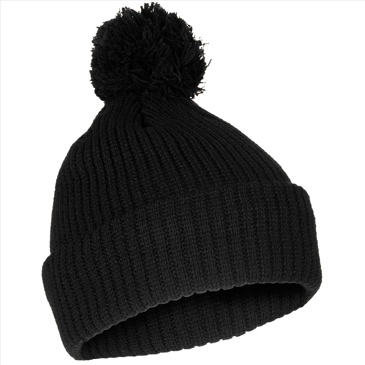 MFH Gorro con pompón Aislamiento Thinsulate 3M Forro polar de punto grueso Negro
