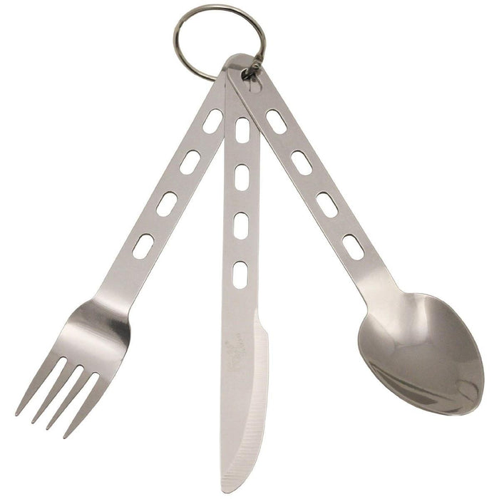 Juego de cubiertos de la marca MFH, 3 piezas, cuchillo de acero inoxidable, cuchara, tenedor, utensilios para comer NUEVO - GoMilitar