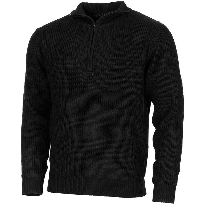 Jersey de canalé negro sobre fondo blanco.