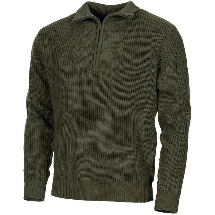MFH Brand suéter estilo troyer jersey con cremallera de un cuarto jersey de punto acanalado jersey color oliva NUEVO - GoMilitar