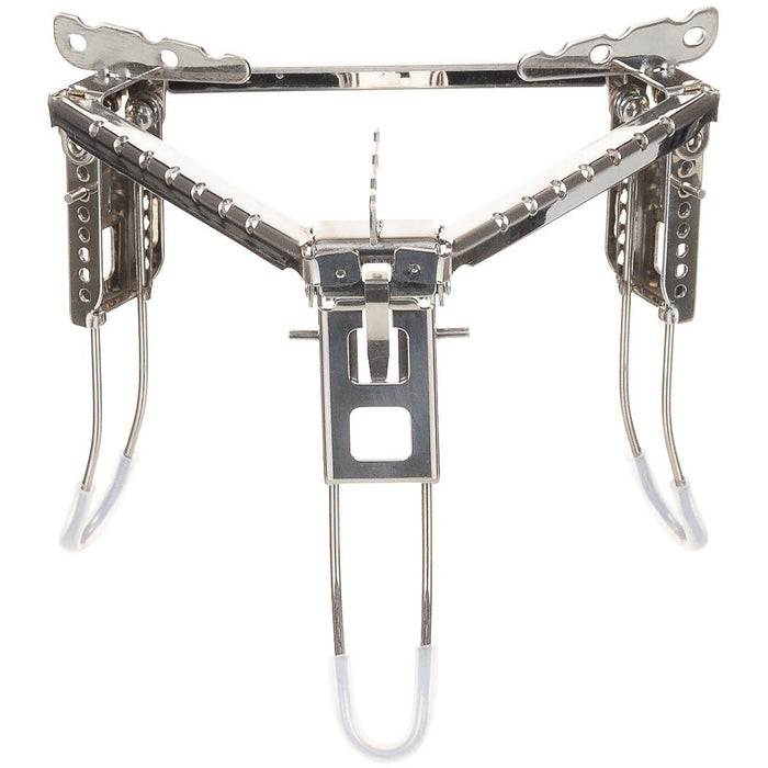 Soporte plegable de acero inoxidable para fogatas con tres patas ajustables para cocinar al aire libre de forma estable y usar como trípode para barbacoa