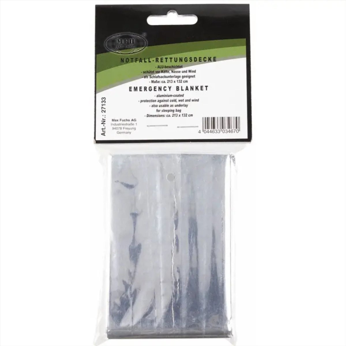 MFH Manta salvavidas de emergencia 213×132 cm Lámina de supervivencia recubierta de aluminio