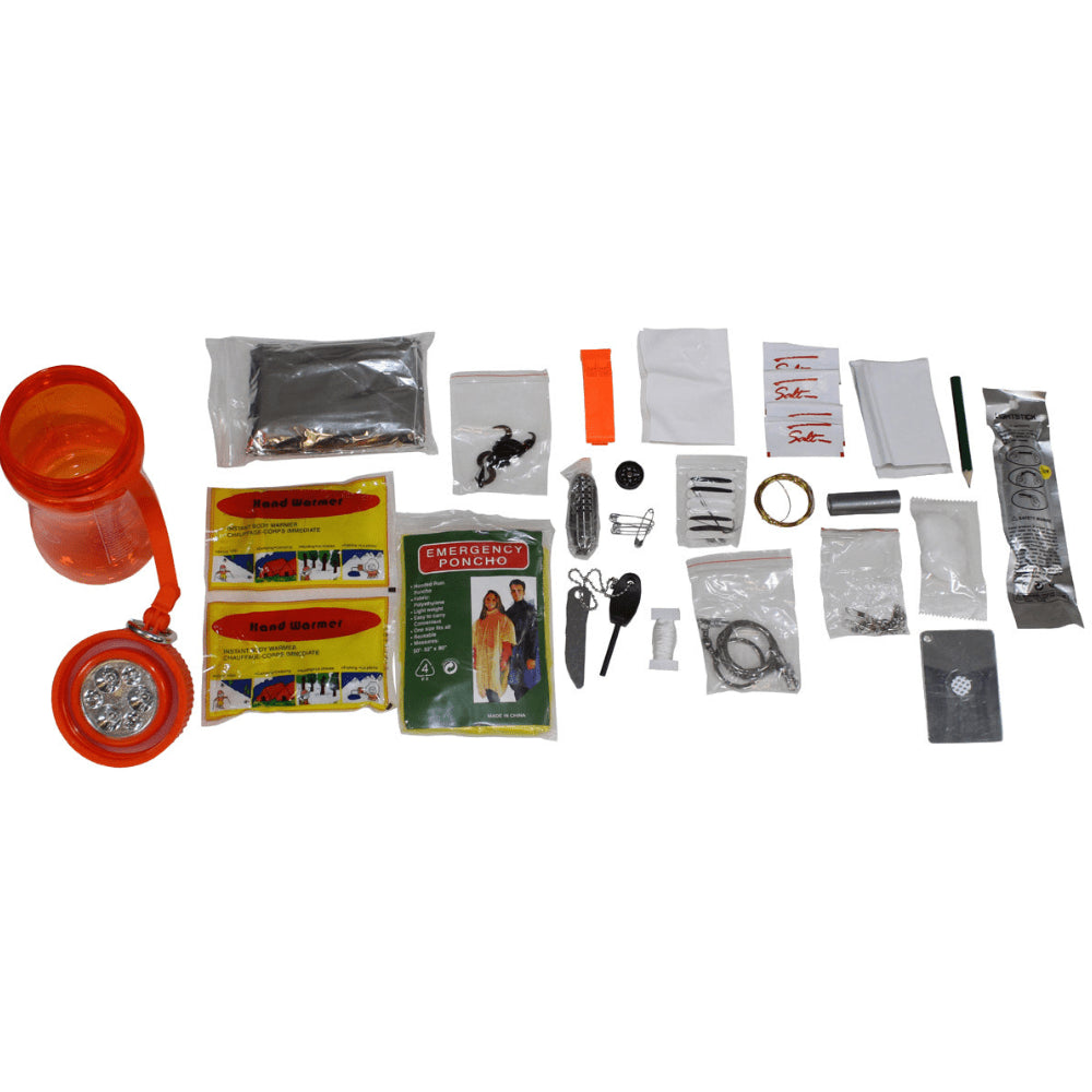 MFH Extreme 34 Piezas Kit de Supervivencia Camping Caja Impermeable Naranja Transparente