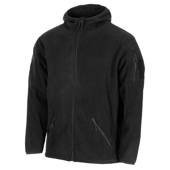 Chaqueta polar táctica negra militar MFH con capucha térmica y dobladillo elástico NUEVO - GoMilitar