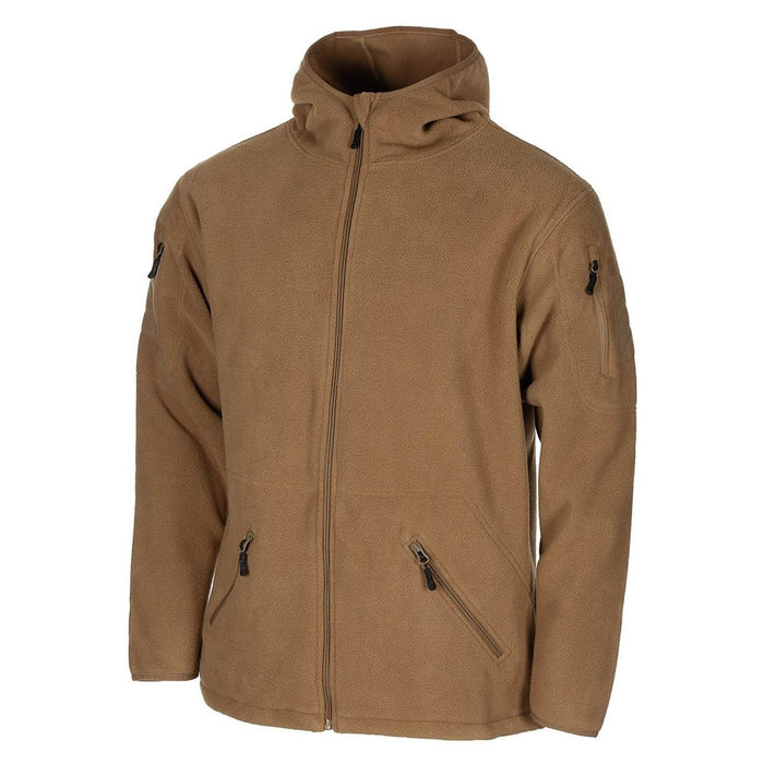 Chaqueta polar con capucha táctica color canela de estilo militar MFH para senderismo al aire libre con cremallera completa NUEVO - GoMilitar