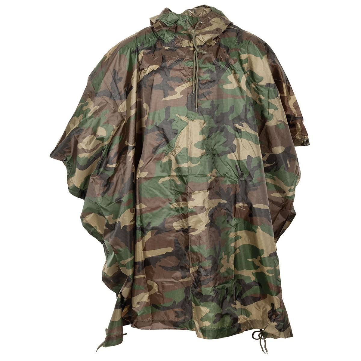 MFH Poncho Capucha ajustable Impermeable Resistente al viento Tejido RipStop Costuras soldadas