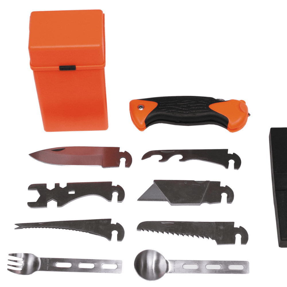 MFH Special Kit de supervivencia de 27 piezas Caja de herramientas de utilidad Naranja Camping al aire libre
