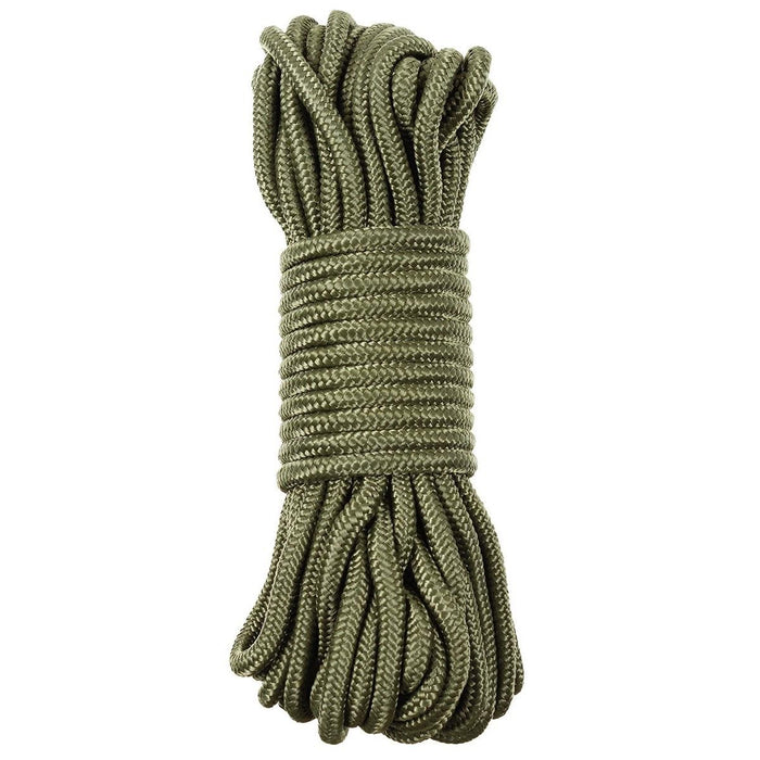 Cuerda utilitaria MFH 5 mm - 7 mm 15 m Cordón de polipropileno duradero para exteriores OD Verde - GoMilitar