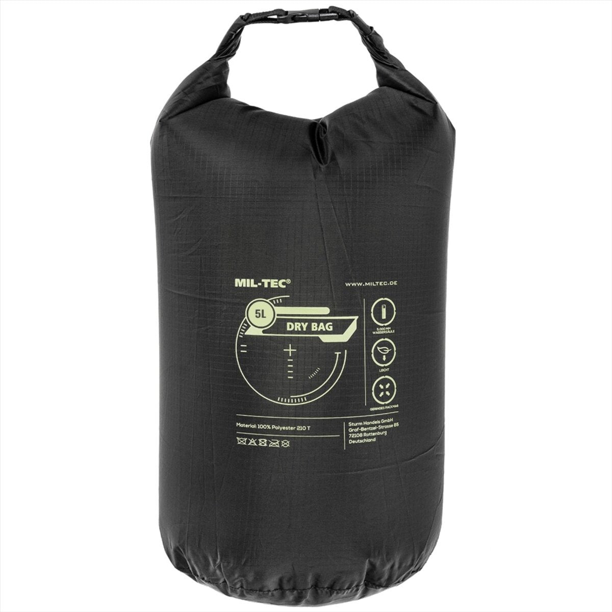 Bolsa seca MIL-TEC de 5 litros, impermeable, con cierre superior enrollable, almacenamiento de equipo para exteriores, color negro