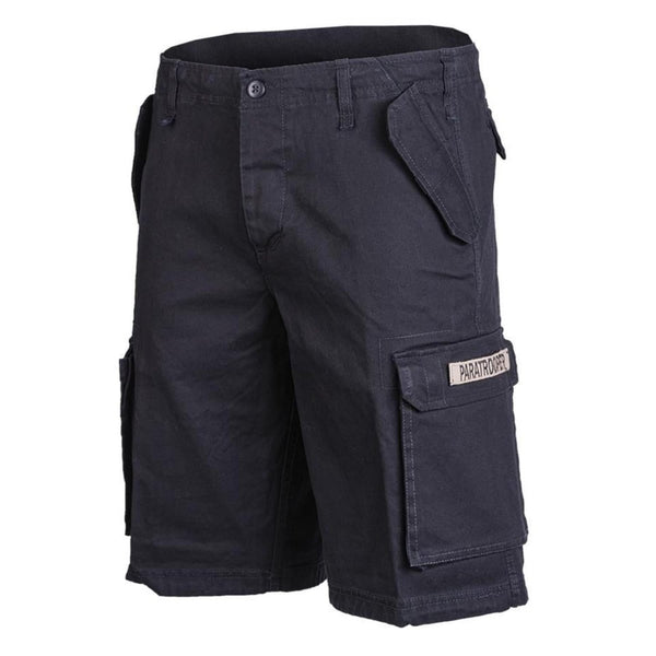 Mil-Tec black moleskin lightweight paratrooper shorts with cargo pockets and belt loops for outdoor and work use