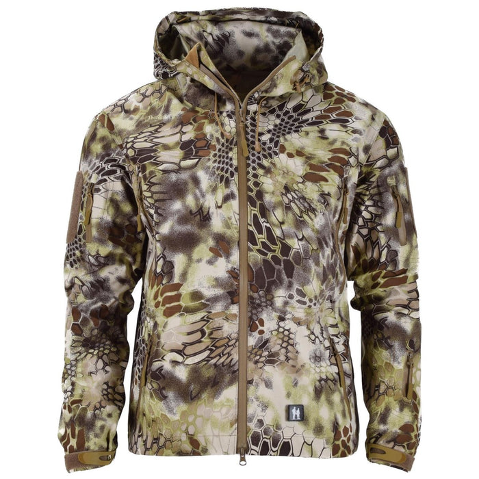 Chaqueta rígida impermeable Mil-Tec MANDRA camo para hombre con capucha ajustable y múltiples bolsillos.
