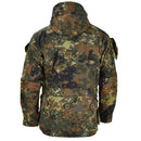 Back view of Mil-Tec Flecktarn RipStop smock jacket with German army camouflage and hood for men