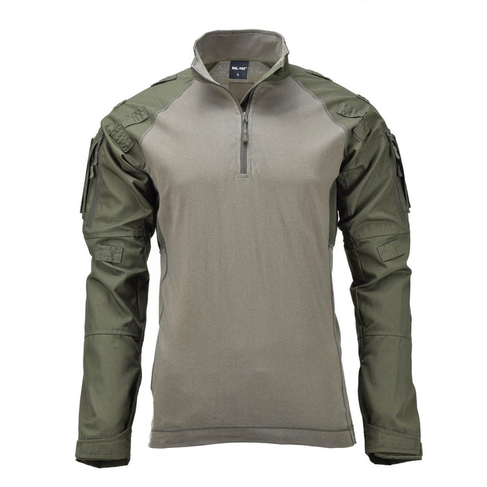 Camisa de combate táctica estilo militar verde oliva Mil-Tec con cuello con cremallera y mangas reforzadas
