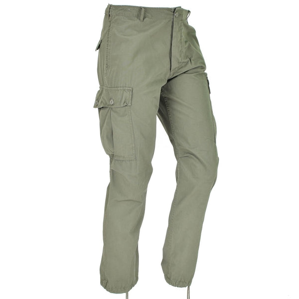 Olive drab Mil-Tec U.S. Army M64 Vietnam jungle style combat pants with cargo pockets and adjustable cuffs