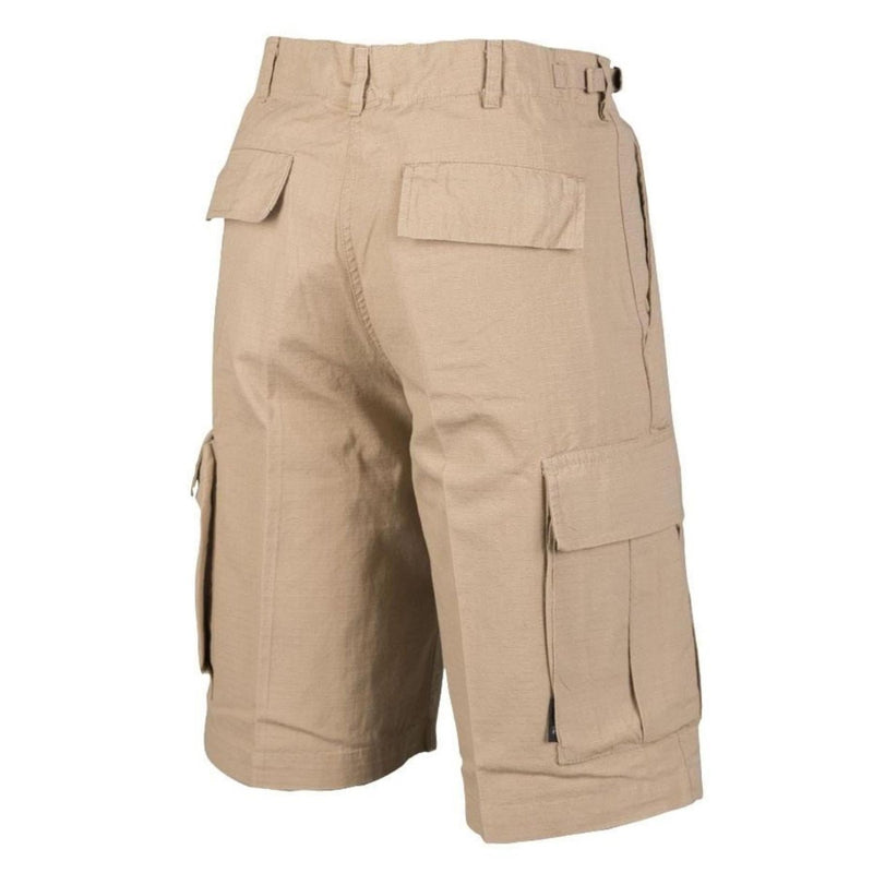 Mil-Tec U.S. Military style khaki ripstop bermuda shorts with multiple pockets and durable prewashed fabric.