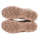 Close-up of coyote-colored MIL-TEC CHIMERA HIGH boots with durable slip-resistant outsole tread pattern.