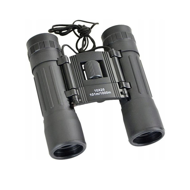 Mil-Tec Binoculares plegables 10x25 Vista transparente Bolsa de nylon protectora Negro