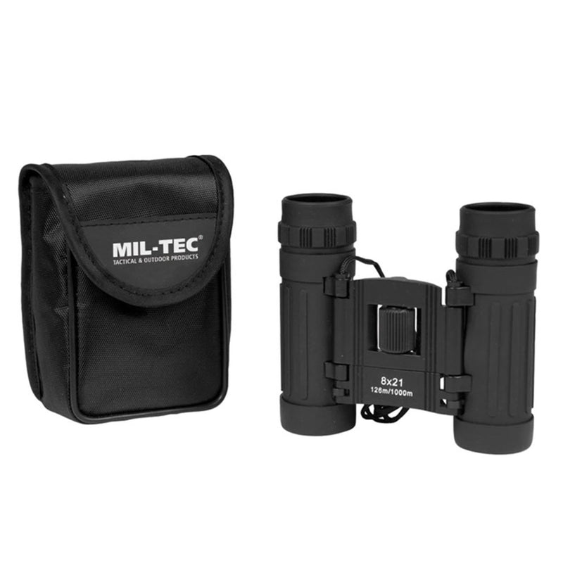 MIL-TEC Binoculares plegables 8x21 Campo visual de 126m Bolsa de nylon incluye negro