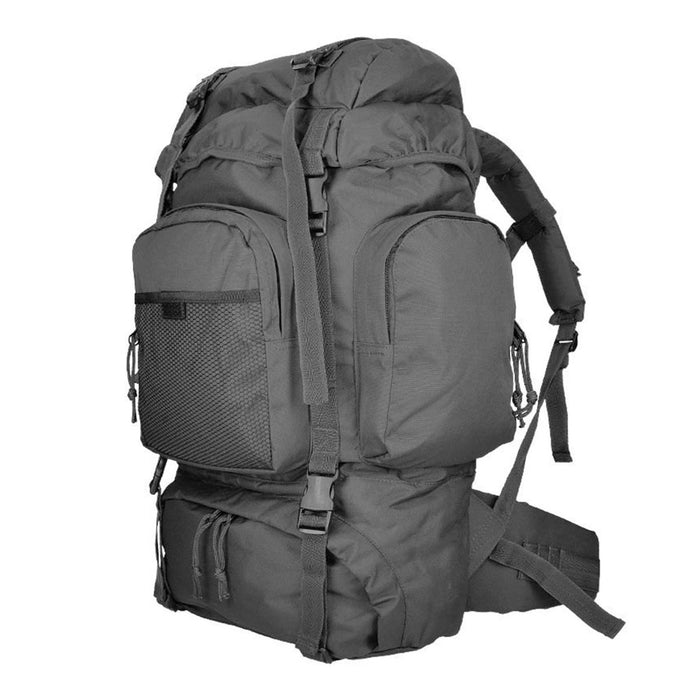 Mochila táctica MIL-TEC COMMANDO 55L negra con múltiples compartimentos y cinturón lumbar acolchado para uso en exteriores