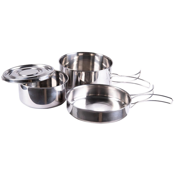 Juego de utensilios de cocina de 4 piezas de acero inoxidable MIL-TEC con olla, sartén y plato para acampar y cocinar al aire libre.