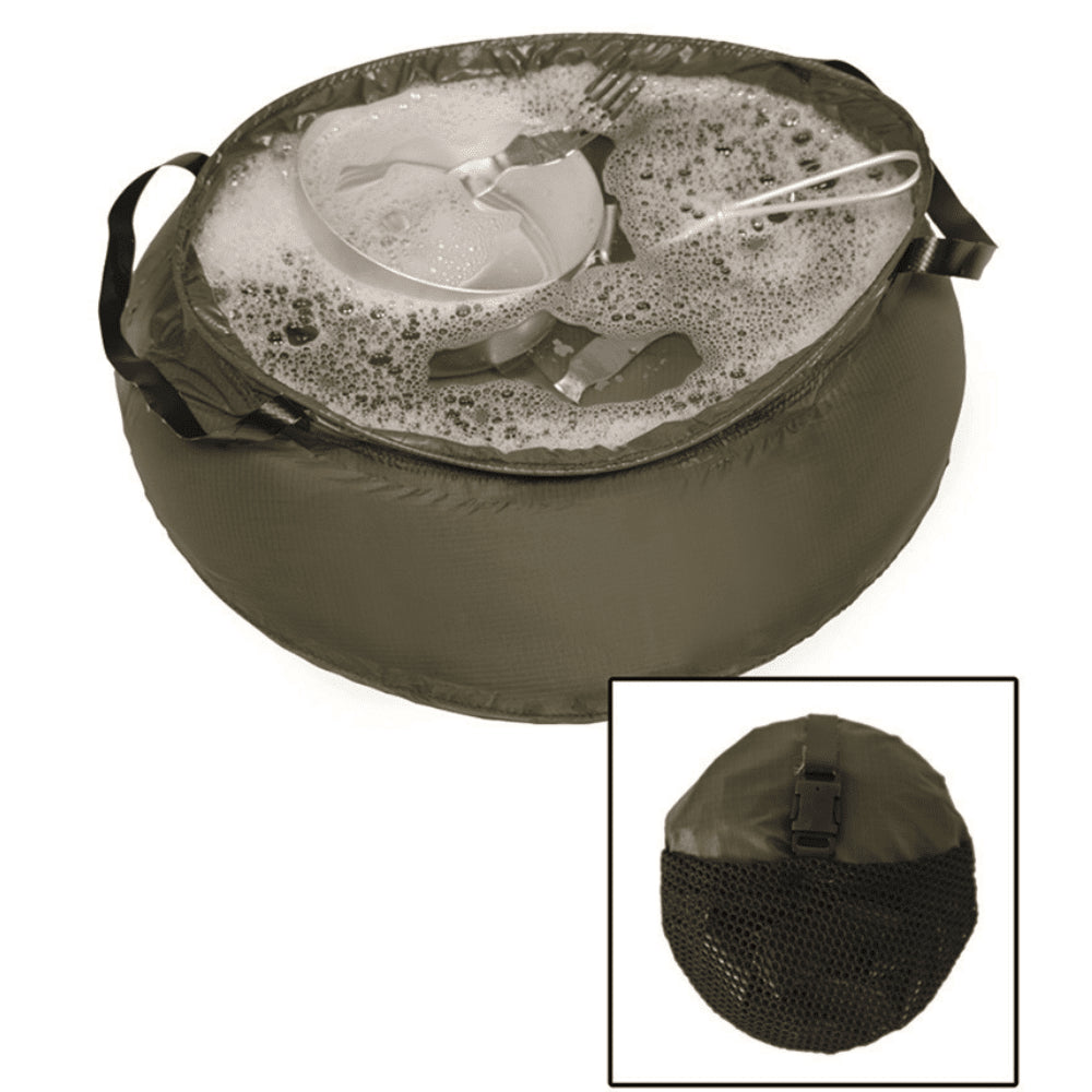 Cuenco de nailon plegable Mil-Tec, 10 L de diámetro exterior, lavabo para acampar, color verde, plegable