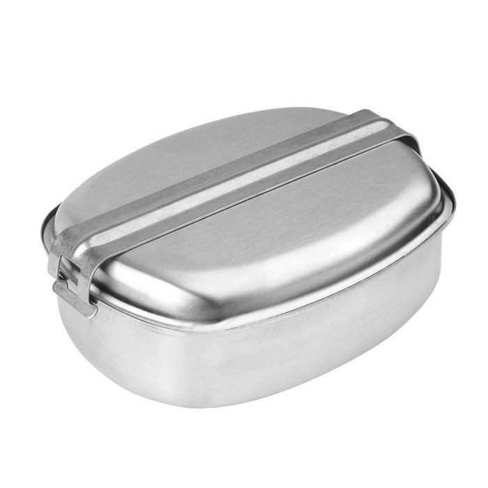 Kit de comedor de estilo militar francés MIL-TEC de acero inoxidable con tapa segura, ideal para cocinar y acampar al aire libre de forma duradera.