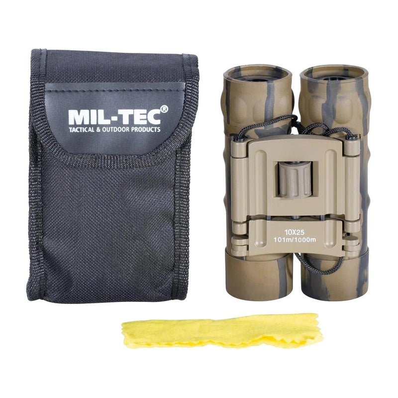 MIL-TEC GEN II Binoculares plegables 10x25 Diopter Tuning Pouch Desert